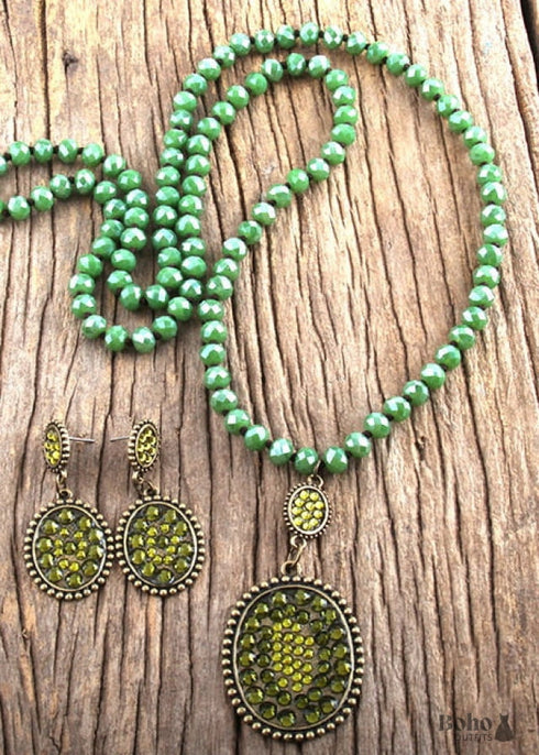 Boho Necklace, Jewelry Set, RH Crystal Black White Glass